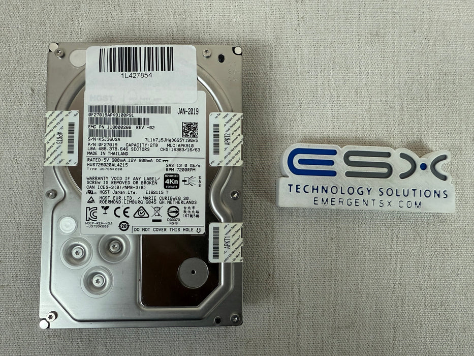 HGST HUS726020AL4215 2TB 12G SAS SED HDD | EMC 005052103 / 118000266