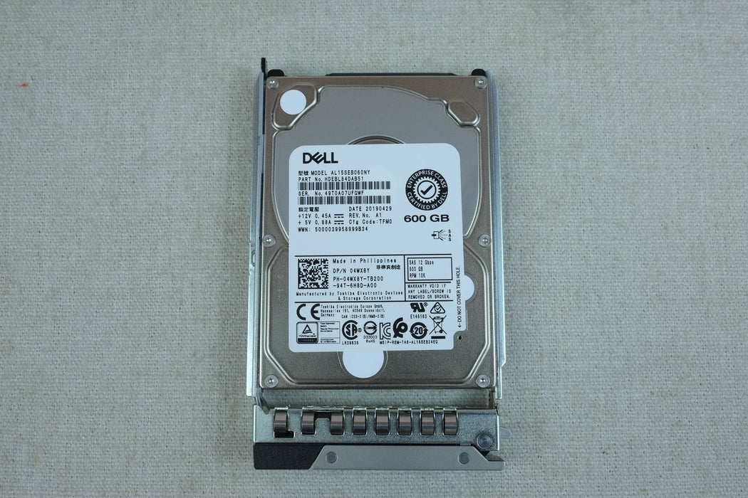 Dell 4WX8Y 600GB 10k 12Gb/s 2.5” SAS Hard Drive Toshiba AL15SEB060NY w/ 14G Tray