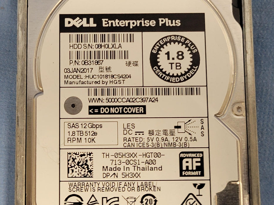 Dell Compellent 5H3XX 1.8TB 10k 12Gb/s 512e 2.5” SAS Hard Drive HUC101818CS4204