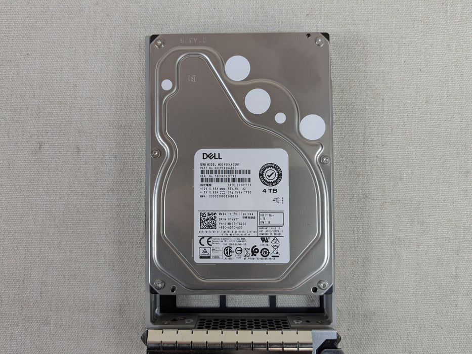 Dell 1MVTT 4TB 7.2k 12Gb/s 3.5” SAS Hard Drive Toshiba MG04SCA40ENY w/ 13G Tray