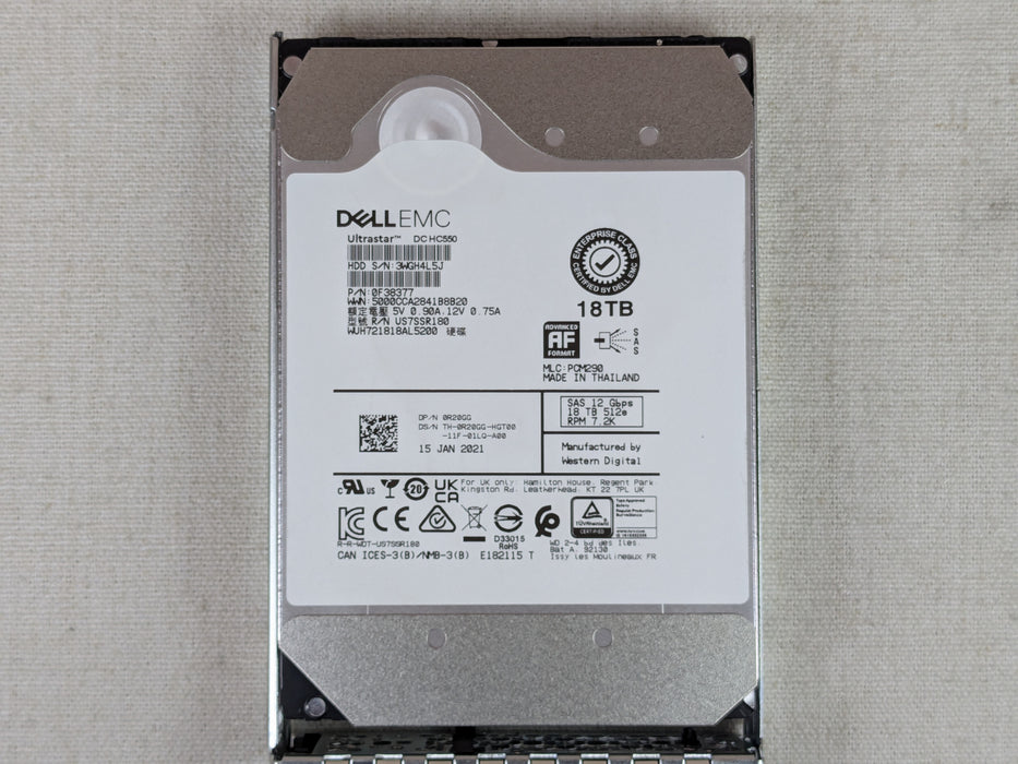 Dell R20GG 18TB 7.2k 12Gb/s 3.5" NL SAS Hard Drive WUH721818AL5200 w/ 14G Tray