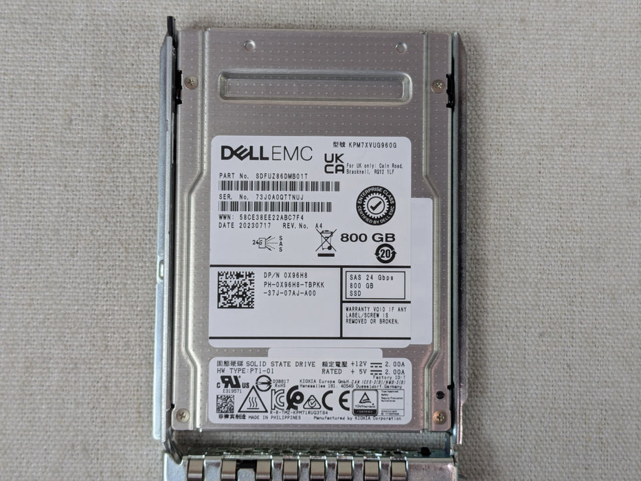 Dell X96H8 800GB 24Gb/s 2.5" SAS Mix Use SSD KPM7XVUG960G w/ ME5 Tray