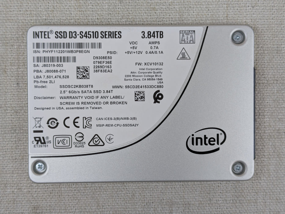 Intel SSDSC2KB038T8 3.84TB 6Gb/s 2.5" SATA SSD D3-S4510 Series