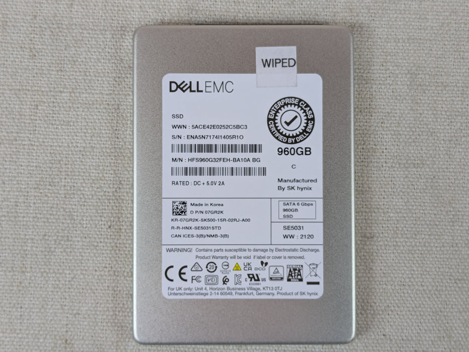 Dell 7GR2K 960GB 6Gb/s 2.5" Mix Use SATA SSD HFS960G32FEH No Tray