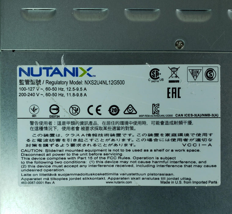 Nutanix NX-1265-G5-2640v4 2U 4 Node 12x 3.5” Barebones Server – No Nodes