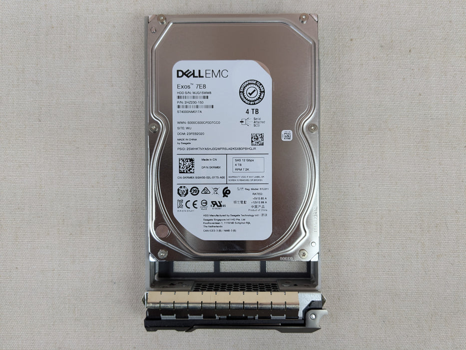 Dell KRM6X 4TB 7.2k 12Gb/s 3.5" SAS Hard Drive ST4000NM017A w/ 13G Tray
