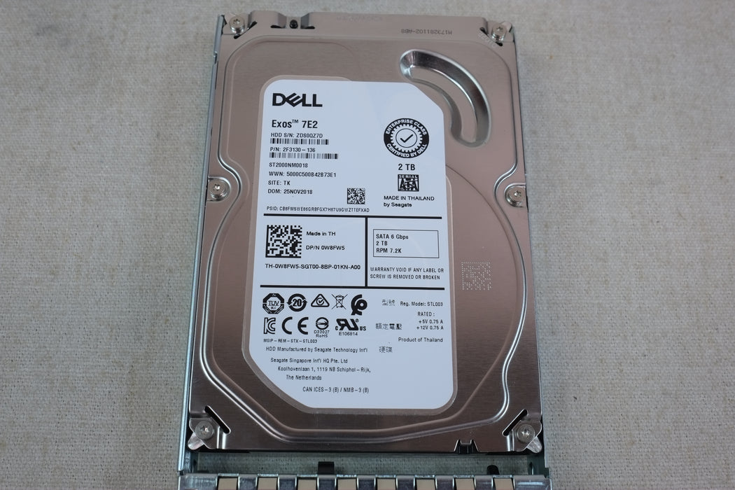 Dell W8FW5 2TB 7.2k 6Gb/s 3.5” SATA Hard Drive Seagate ST2000NM0018 w/ 14G Tray