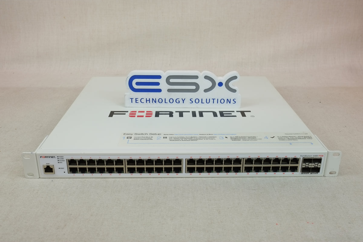 Fortinet FS-448D-POE 48 Port Gigabit PoE 4x 10GB SFP+ L2 Switch w/ Rac ...