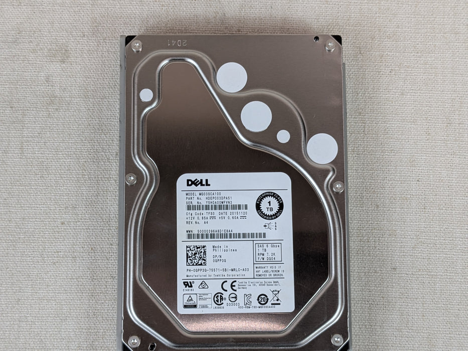 Dell GPP3G 1TB 7.2k 6Gb/s 3.5” SAS Hard Drive Toshiba MG03SCA100